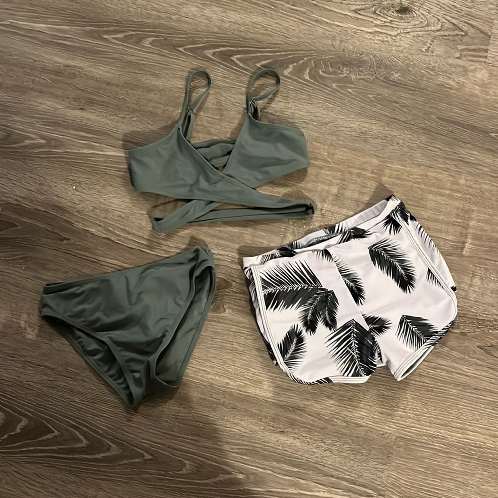 Girls 3pack tropical print contrast binding Bikini swimsuit 🌴🏄‍♀️🌊